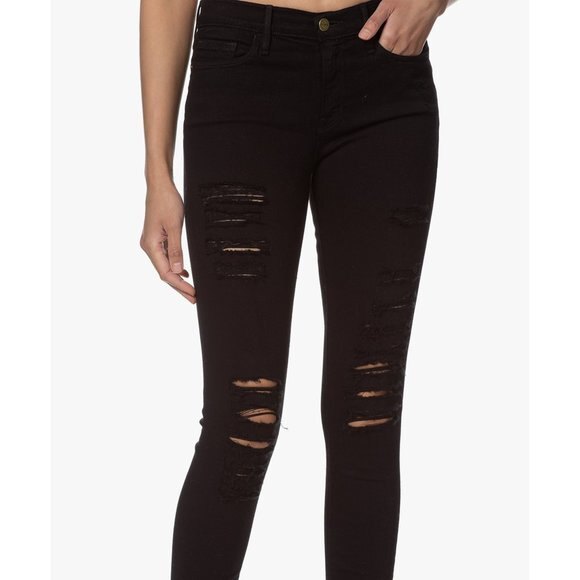 Frame Le Skinny de Jeanne Skinny Mid Rise Jeans Black - Picture 2 of 14